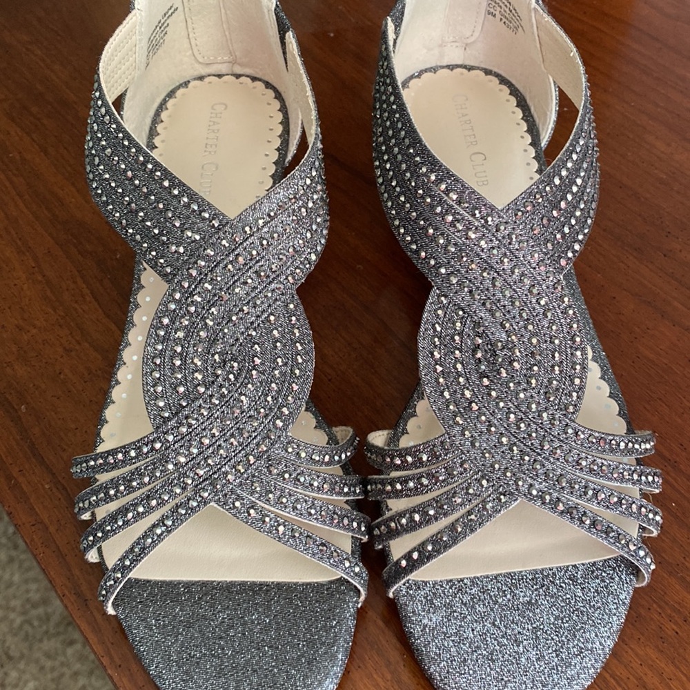 Charter Club Ginifuhr pewter glitter sandals sizes 8.5 and 9.0 available